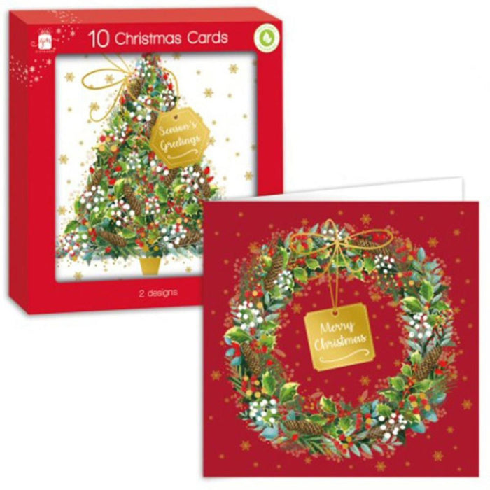 Giftmaker Square Tree & Wreath Christmas Cards 10 Pack