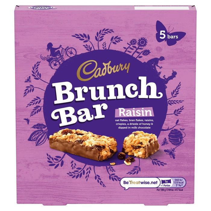 Cadbury Brunch Bar Raisin Milk Chocolate 5 Pack 160g (Box of 8)