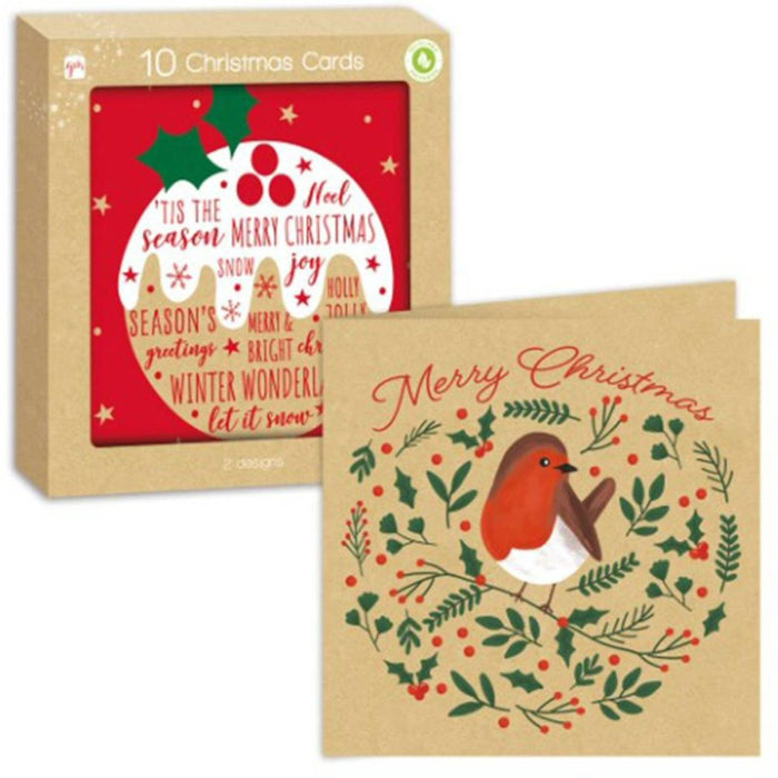Giftmaker Square Kraft Robin Christmas Cards 10 Pack