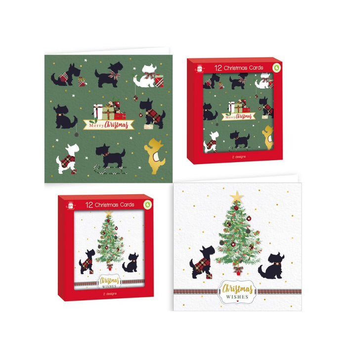 Giftmaker 12 Christmas Cards 2 Designs Contemporary Scotty Dogs