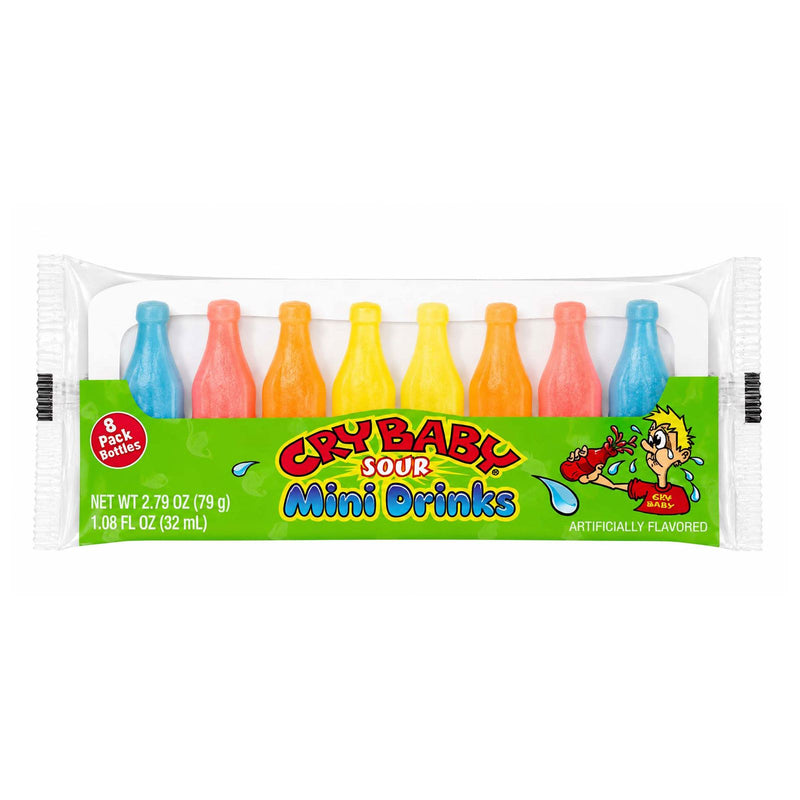 Cry Baby Sour Mini Drinks Fruity Liquid Candy Inside Wax Bottle, 8 Pack