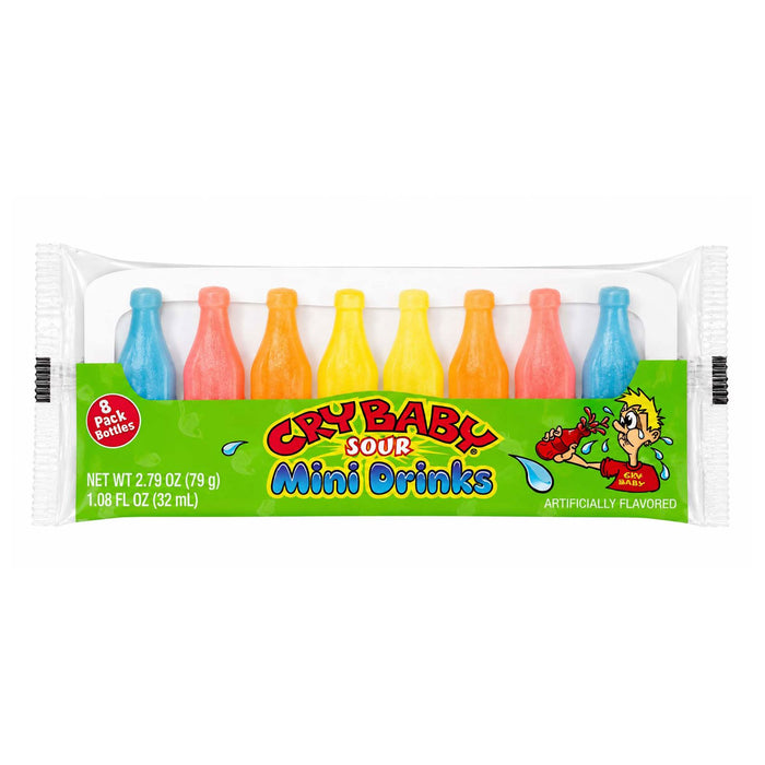 Cry Baby Sour Mini Drinks Fruity Liquid Candy Inside Wax Bottle, 8 Pack