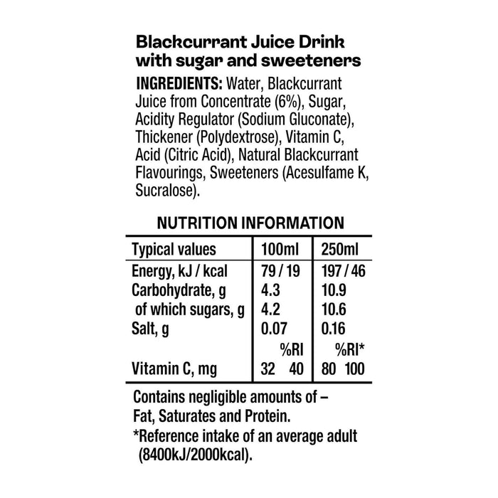 Ribena Blackcurrant Juice Drink Cartons 6 Pack 250ml (Box of 4)