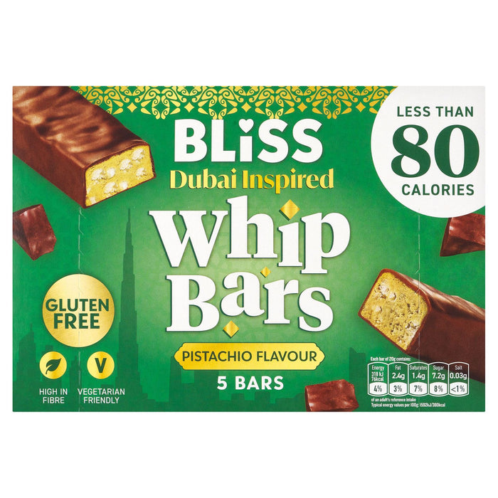 Bliss Dubai Inspired Whip Bars Pistachio Flavour, 5 Bars (12 x 100g)