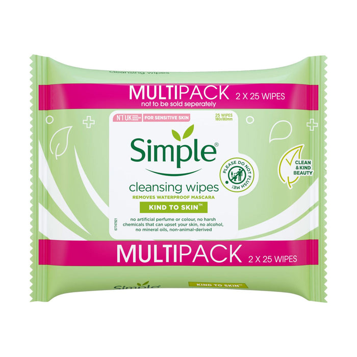 1xSimple Kind To Skin Cleansing Facial Wipes (2X25 TWIN)