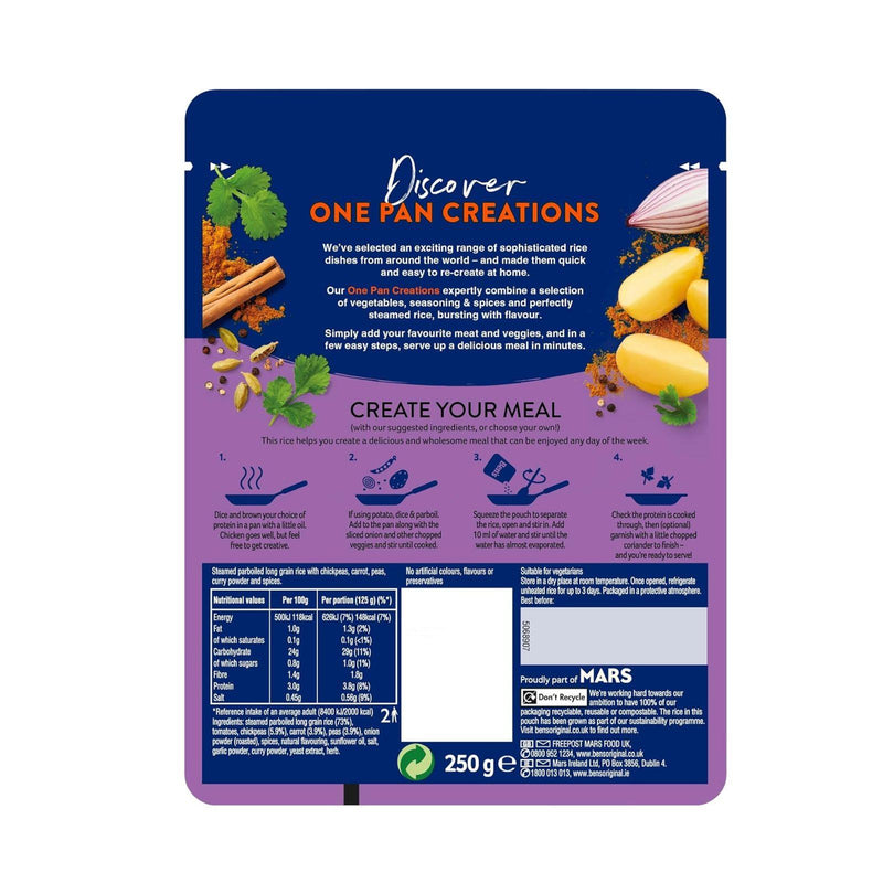 6x Ben's Original One Pan Creations, Indian Biryani, Rice Pouch, Ready Meals 250g (Box of 6) - image 6