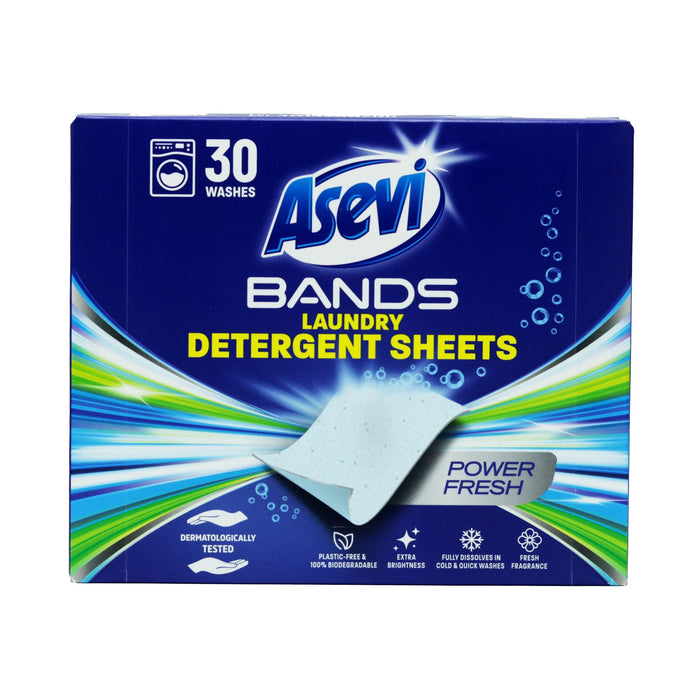 Asevi Bands Laundry Detergent Sheets Power Fresh, 30 Washes