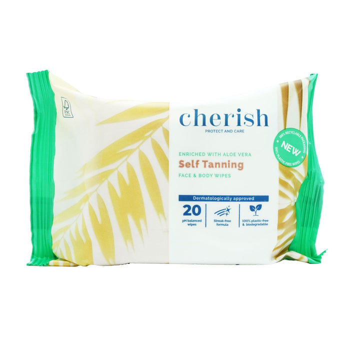 Cherish Wipes Self Tan Plastic Free 20's