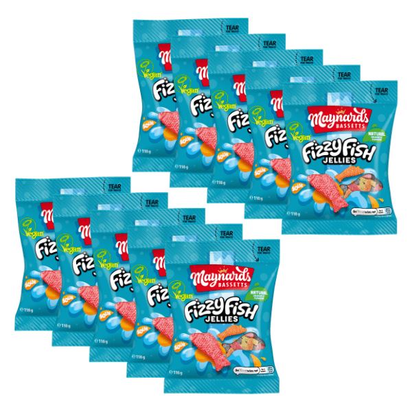 Maynards Bassetts Fizzy Fish Jellies Sweets Bag (10 x 110g)
