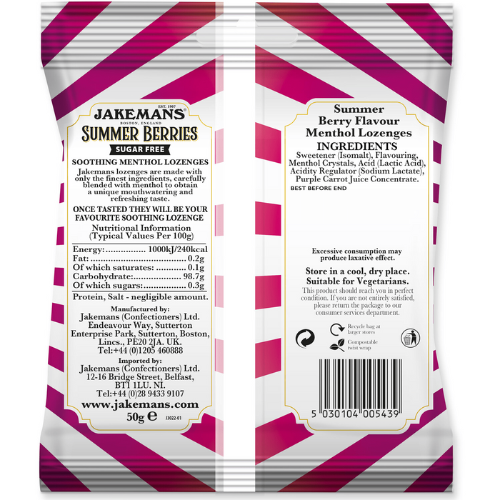 Jakemans Lozenges Summer Berries Sugar Free (50g)