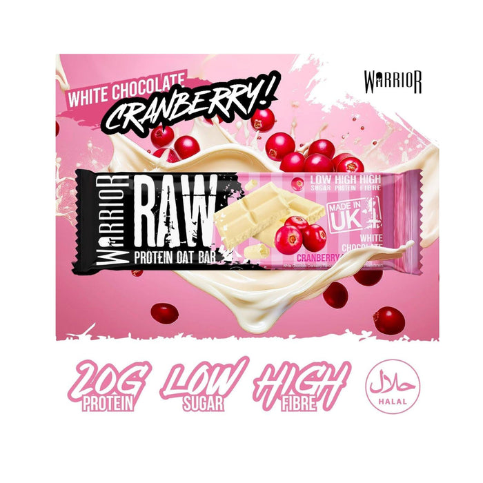 12x Warrior Raw Protein Bars Oat Bar Flapjacks,White Chocolate Cranberry 75g