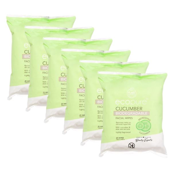 EcoPure Cucumber Biodegradable Wipes (6 x 25's)