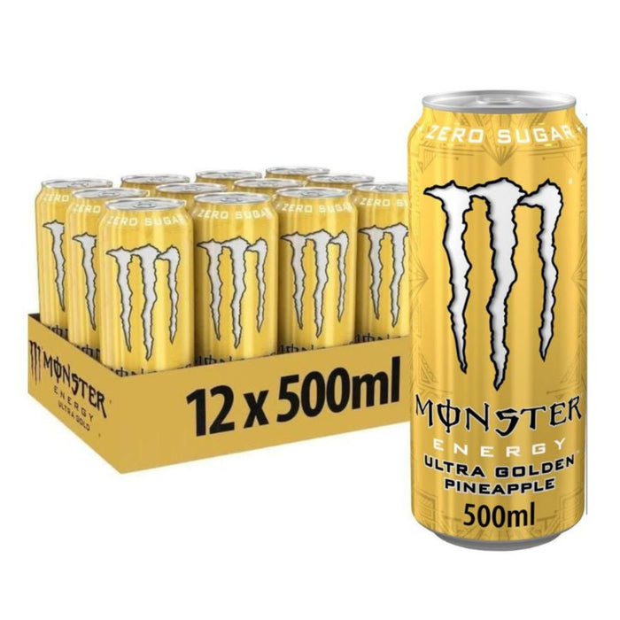 Monster Ultra Gold Pineapple Energy Drink, 500ml 12 Cans