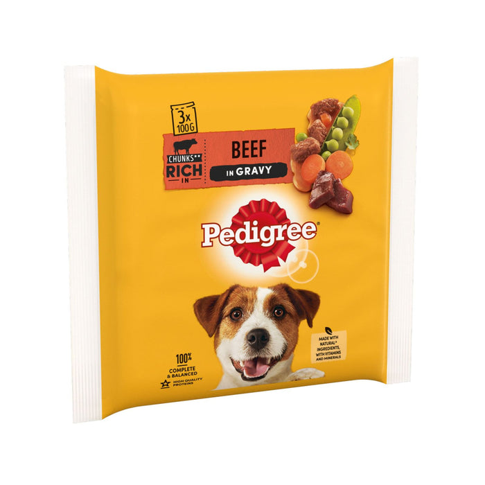 Pedigree Dog Food Pouches with Beef and Vegetable in Gravy 100 g Pack 0f 3 (Box of 14)