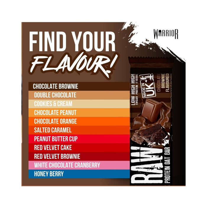 12x Warrior Raw Protein Bars -Oat Bar Flapjacks Chocolate Brownie 75g