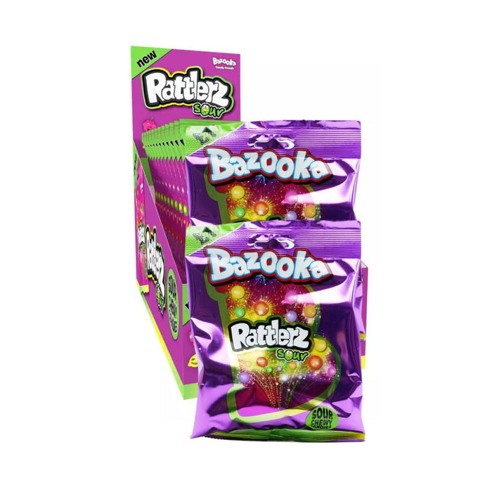 Bazooka Rattlerz Fruity Chewy Sweets, Mixed, Sours & Fruity PM1 100g (Box of 12)