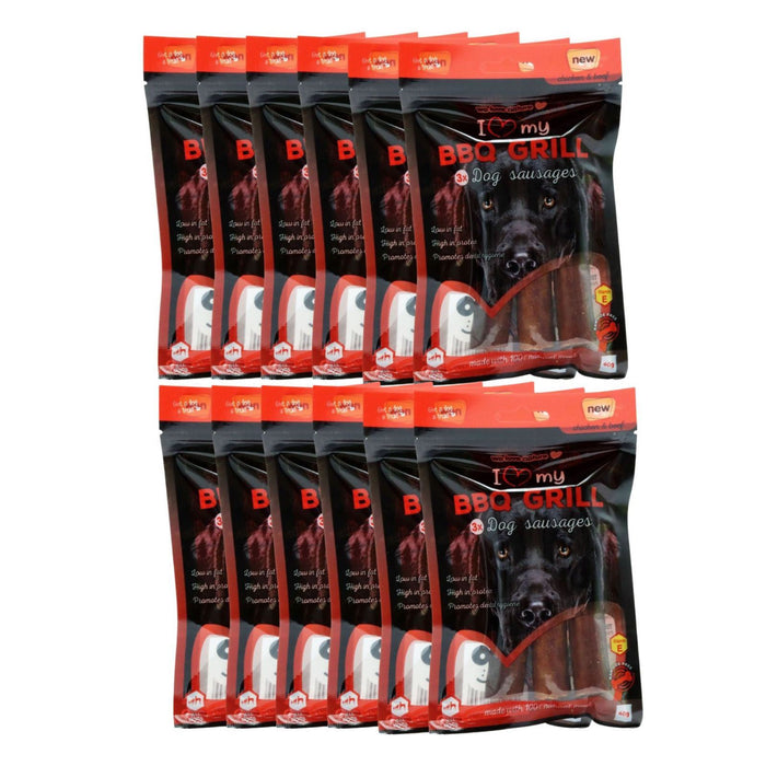 I Love My Pets Dog Treats BBQ Grill Dog Sausages Chicken & Beef 3 Pack 60g (Box of 12)