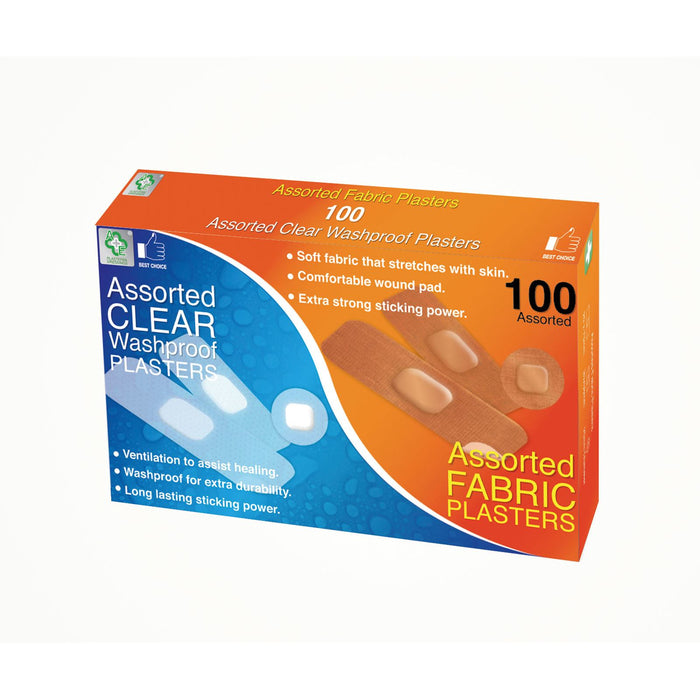 A & E Plasters Clear Wash Proof & Fabric Assorted 100's