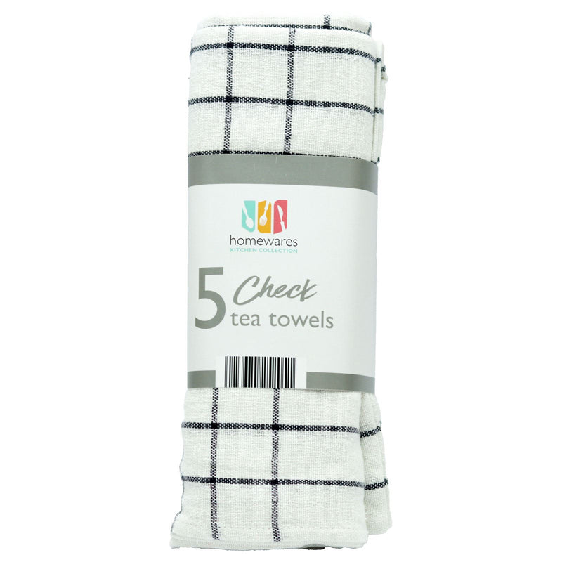 Homewares Check Tea Towels, 5 Pack