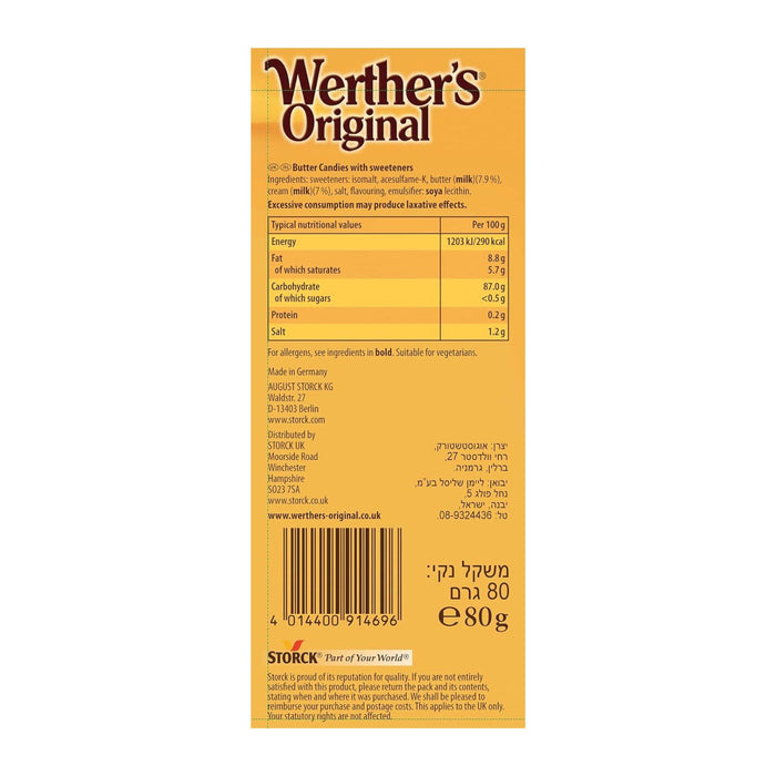 Werther's Original Sugar Free Butter Candies 80g (Box of 18)