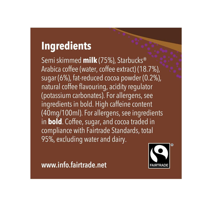 STARBUCKS Frappuccino Mocha Chocolate Flavour Low fat Coffee Drink Bottle 250ml (Box of 8)