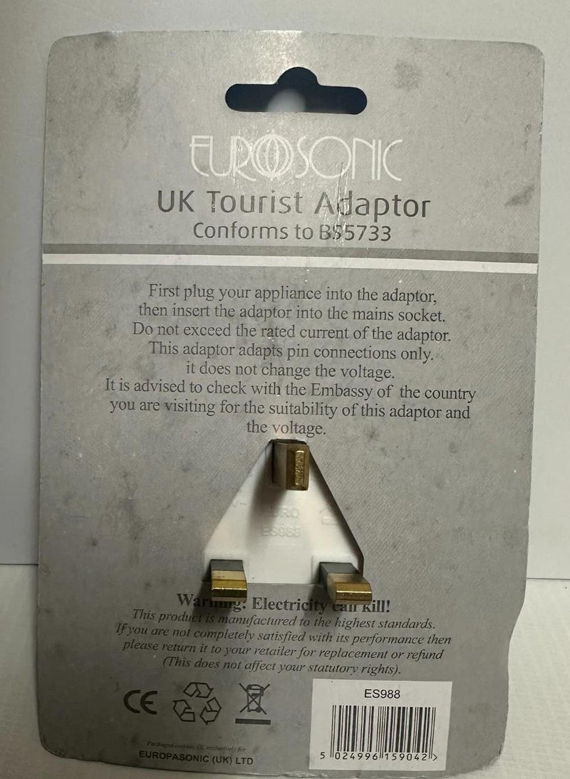 Eurosonic UK Tourist Travel Adaptor For Visitors To UK Plug Socket ES988 - image 2