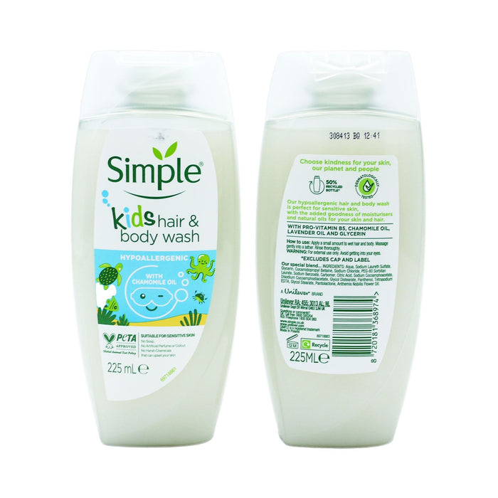 Simple Kids Hypoallergenic Hair & Body Wash with Chamomile Oil, 225 ml