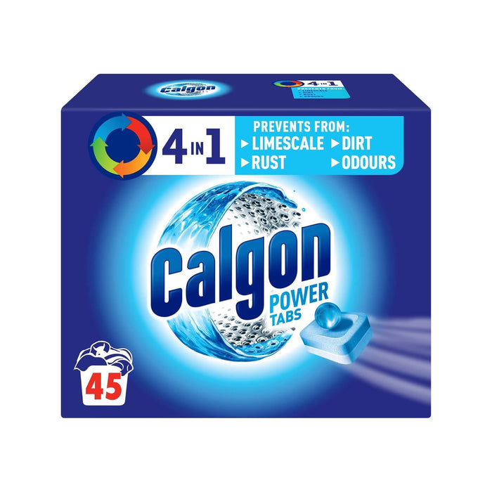 Calgon 4-in-1 Washing Machine Cleaner and Water Softener Tablets, Removes Limescale & Odours, Deep Clean Units, 45 Tablets