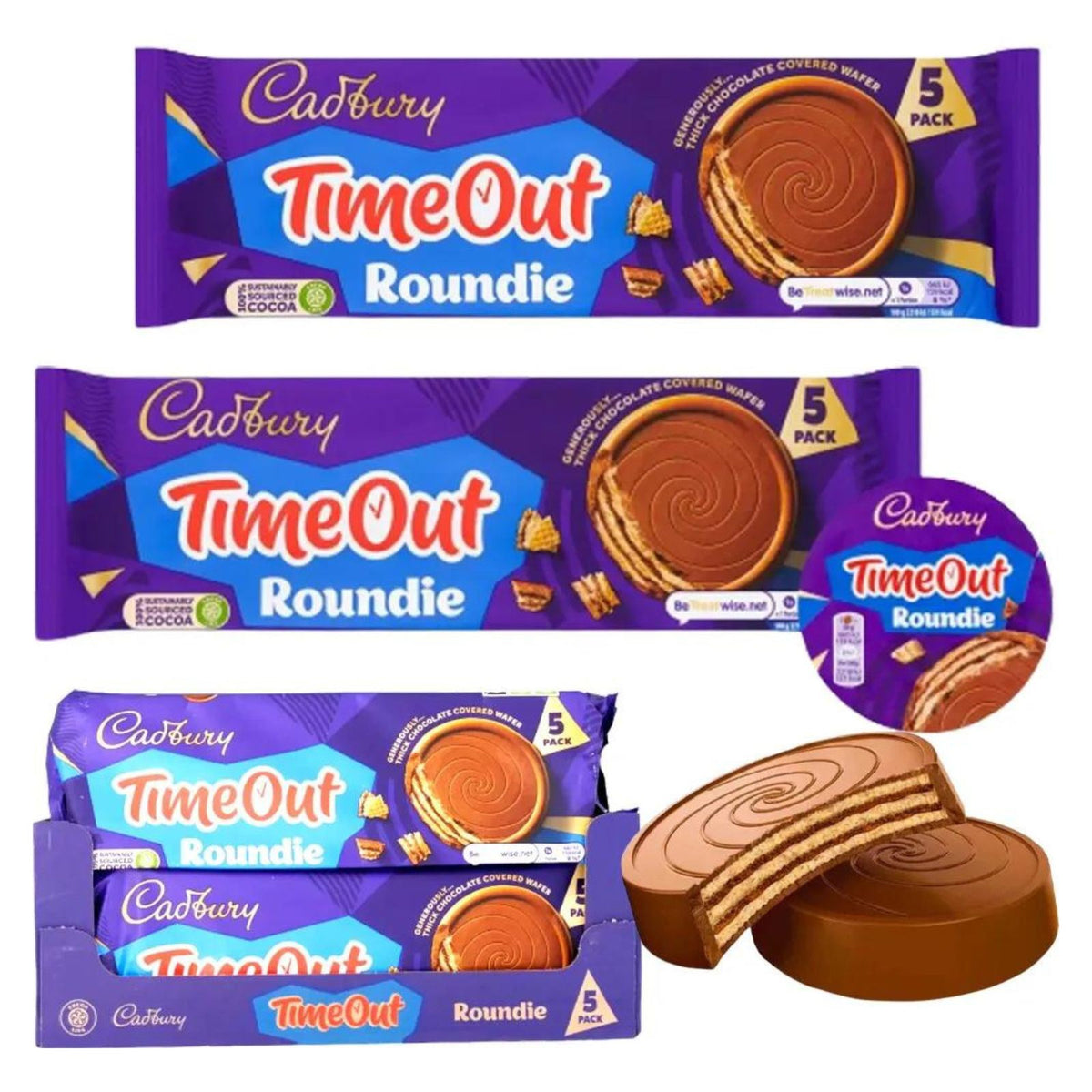 Timeout Rounds 14x Cadbury Time Out Roundie Milk Chocolate Biscuit 150g (Box of 14 ...