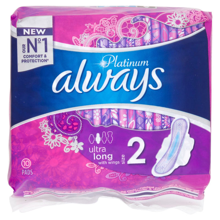 Always Platinum Sanitary Towels Ultra Long with Wings Size 2, 10s