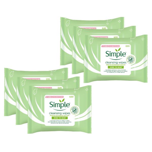 Simple Kind To Skin Cleansing Facial Wipes (6 x 25s)