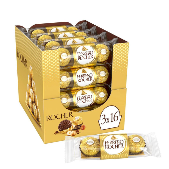 16x Ferrero Rocher Milk Chocolate Hazelnut Pralines Treat 3 Pack 37.5g