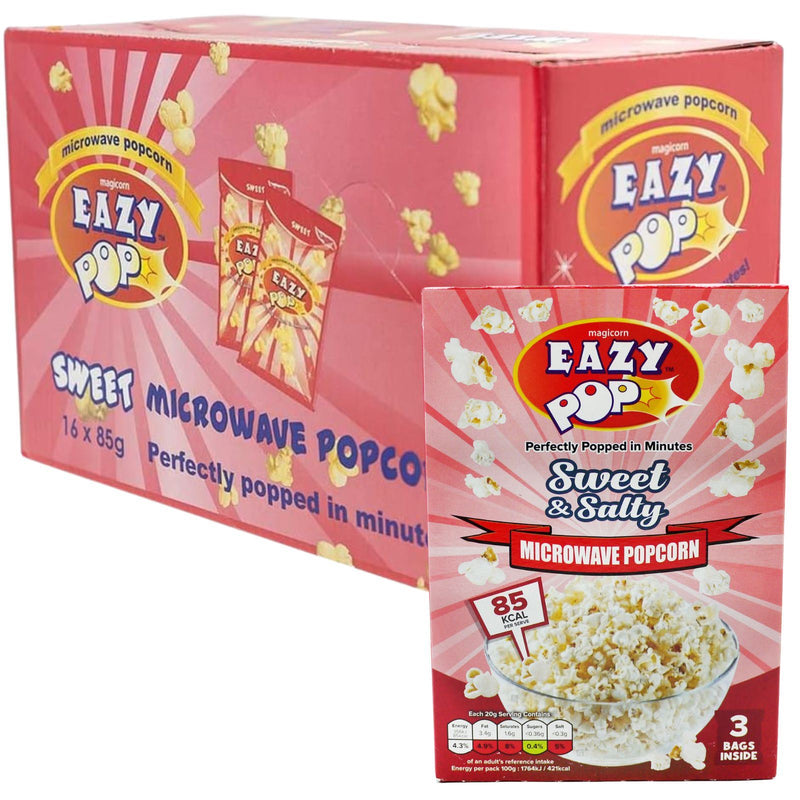 Eazy pop Microwave popcorn Sweet & Salted  85g pack of 3 (Box of 16)