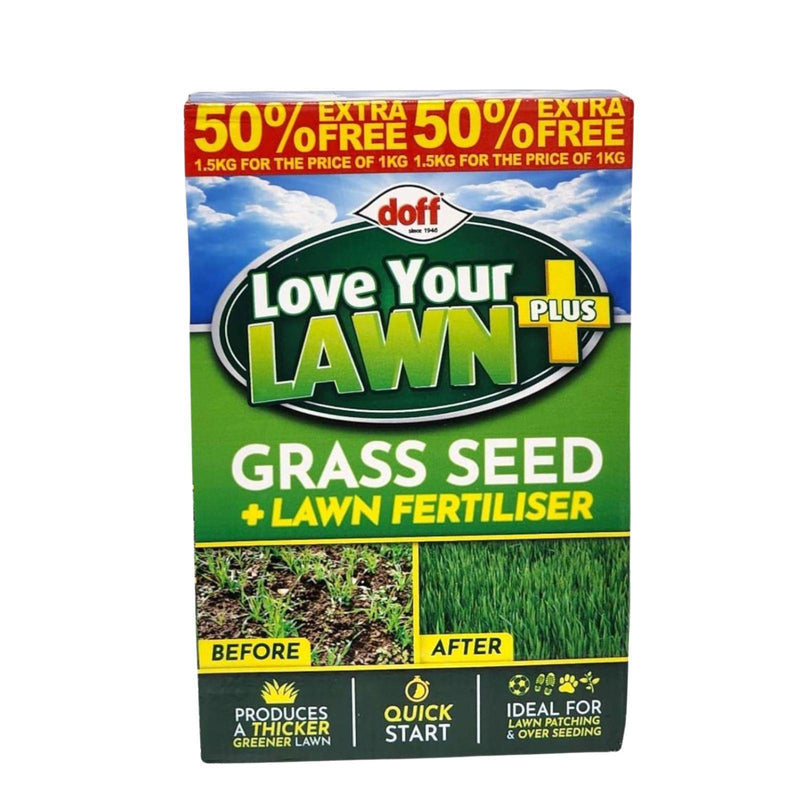 Doff Lawn Grass Seed & Fertilizer Mix,  Extra Value Pack, For Thicker Greener Grass 1.5kg