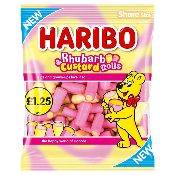 Haribo Rhubarb & Custard Rolls Sweets Sharing Bag (12 x 140g)