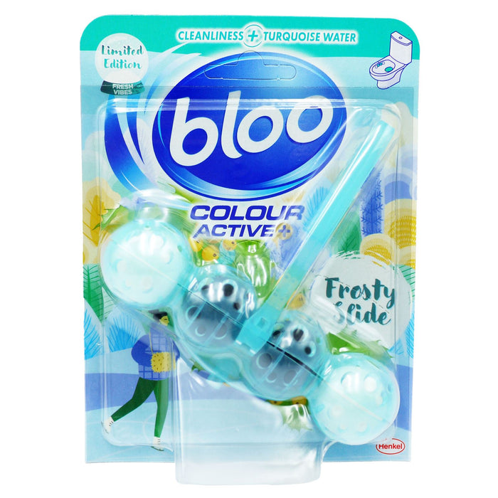 Bloo Frosty Slide, Turquoise Coloured Water with Anti-Limescale, Cleaning Foam, Dirt Protection and Extra Freshness, Toilet Block 50g