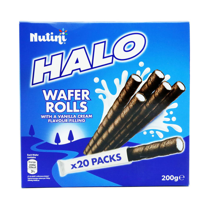 NUTINI HALO WAFER ROLLS  VANILLA CREAM 20 Packs 200g (Box of 24)