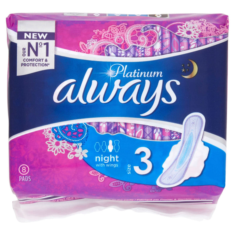 Always Platinum Pads Night With Wings Size 3, 8s