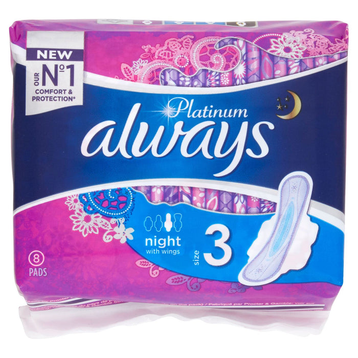 Always Platinum Pads Night With Wings Size 3, 8s