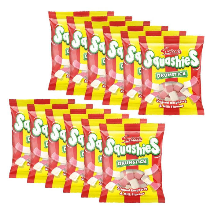 Swizzels Squashies Drumstick Original Raspberry and Milk Flavour Sweets Bag (12 x 120g)