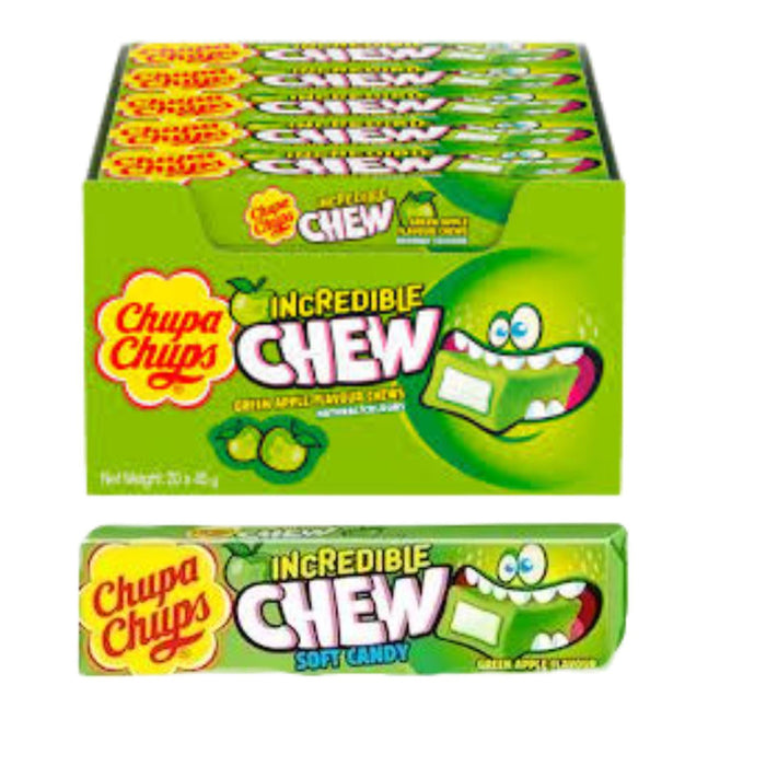 Chupa Chups Incredible Chew Soft Candy Green Apple Flavor 45g (Box of 20)