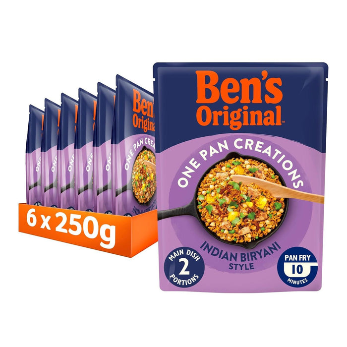 6x Ben's Original One Pan Creations, Indian Biryani, Rice Pouch, Ready Meals 250g (Box of 6)