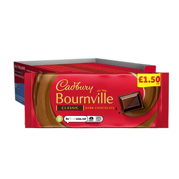 Cadbury Bournville Classic Dark Chocolaye  Bar  Pm£1.50 100g (Box of 18)