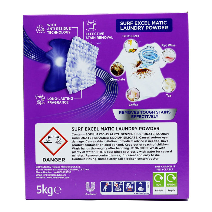 Surf Excel Matic Laundry Detergent Powder XXL 100 Washes, 5kg