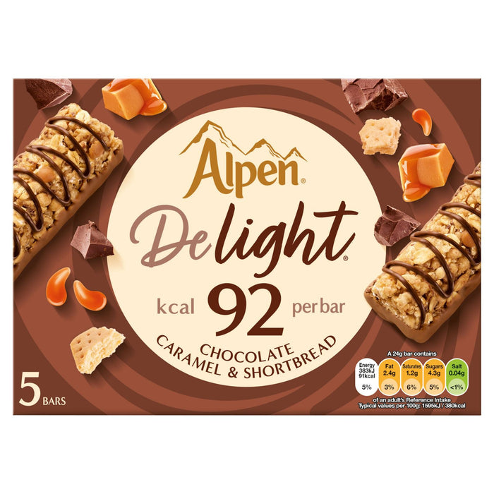 Alpen Delight Cereal Bars Chocolate, Caramel & Shortbread 5 Pack 120g (Box of 10)