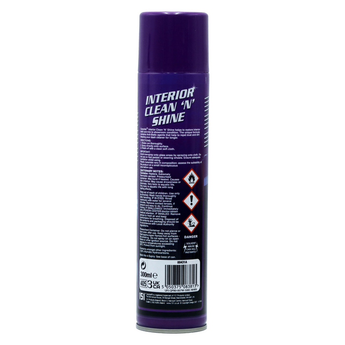Car Pride Interior Clean 'N' Shine Spray With Anti-Static (300ml)
