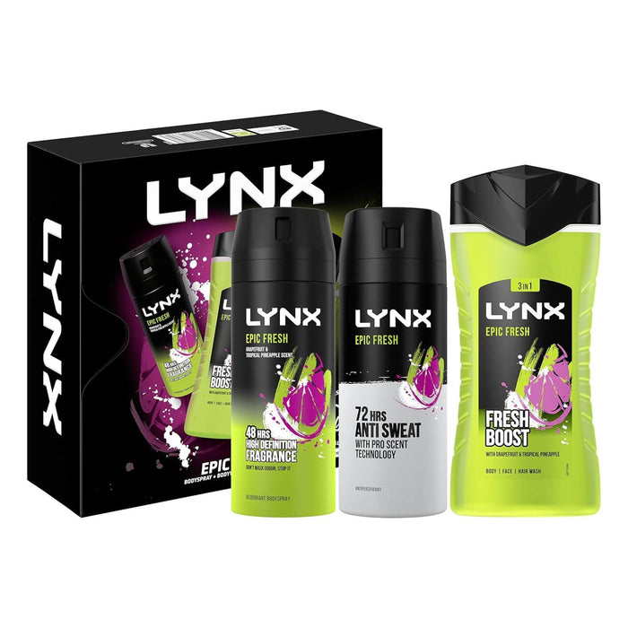 LYNX Epic Fresh Trio bodywash, body spray & anti-perspirant, Gift Set him 3 piece