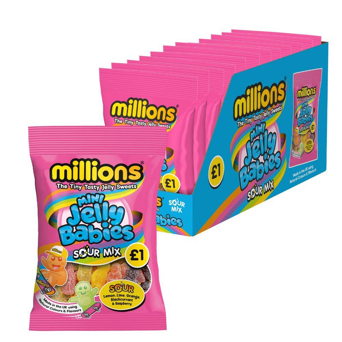 Millions Mini Jelly Babies Sour Mix Bag (12 x 100g)