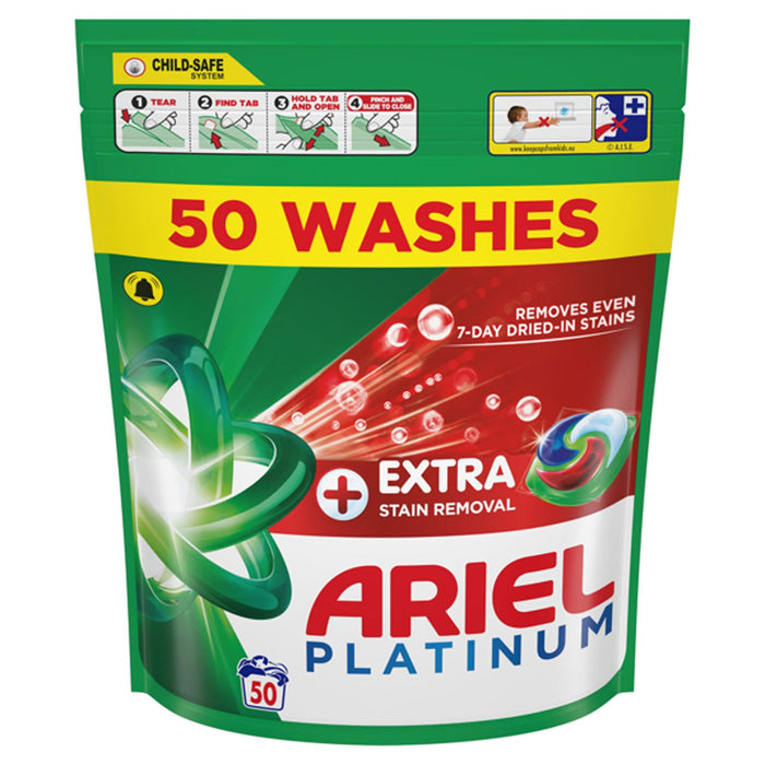 Ariel Platinum Stain Removal Pods Washing Capsules, 50 Washes