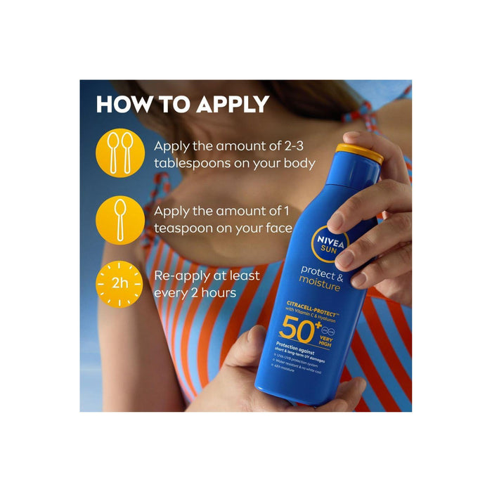 NIVEA SUN Protect & Moisture Lotion sun cream SPF50+, 200ml